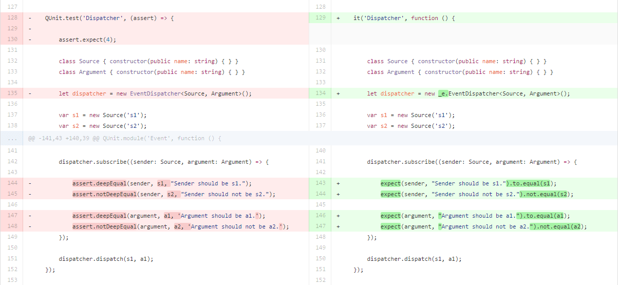 Side by side comparison QUnit to Mocha on Github Gist.