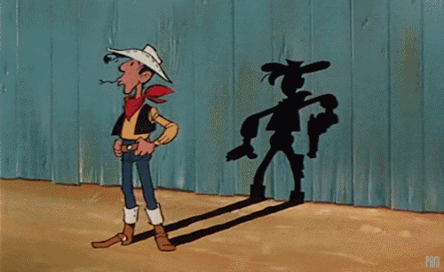 Lucky Luke, a gunslinger known as the "man who shoots faster than his shadow".