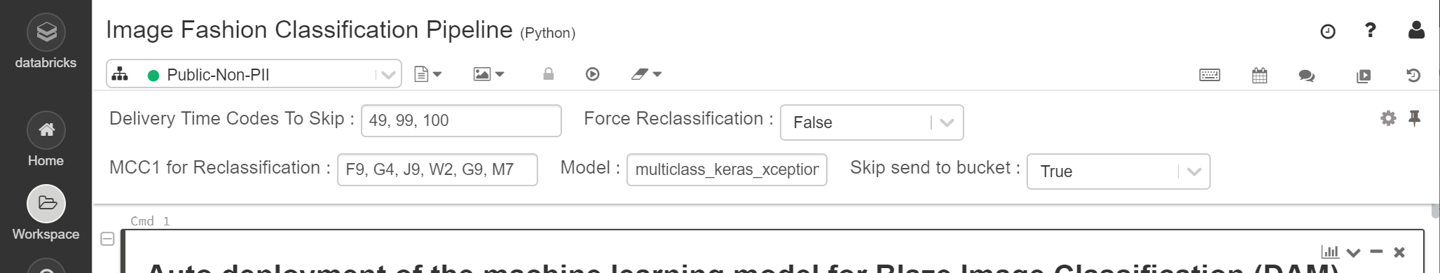 Screenshot of a Databricks notebook with 5 widgets. By default, they stick on top of the notebook.
